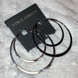 VINCE CAMUTO Couture Large Bold Silver Toned Double Hoop Earrings